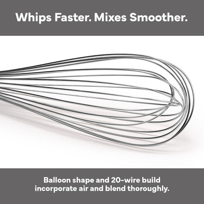 Misen Stainless Steel Balloon Whisk - Dishwasher Safe - Ergonomic Silicone Grip, Versatile Cooking Whisk for Eggs, Durable Construction - Professional-Grade Kitchen Tool - Gray