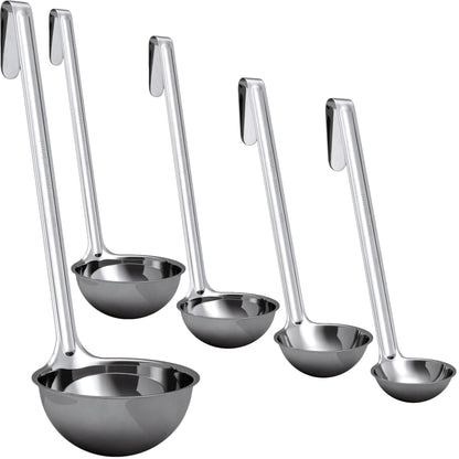 Super Sturdy, Ergonomic 1 Oz. Soup Ladle 3 Pk. Stainless Steel Ladles with Long Handles. Best Kitchen Accessories for Stirring, Portioning and Serving Soups, Chili and Stew in Restaurants and at Home