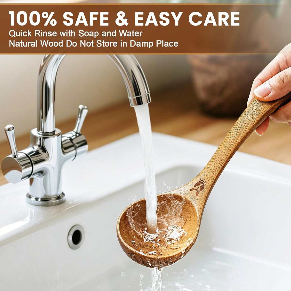 Wooden Ladle for Soup, Natural Teak Wood Soup Ladle, Kitchen Soup Spoons