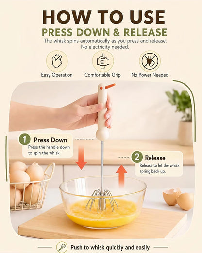 2 PC Semi-Automatic Stainless Steel Whisk Set, Push-Down Rotary Egg Beater