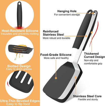 Beijiyi 2 Pack Silicone Spatula Set, Heat Resistant, for Nonstick Cookware