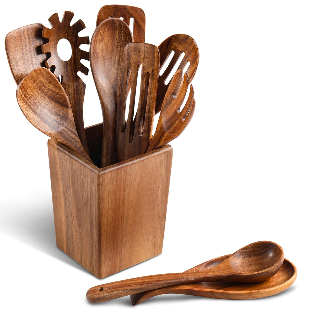 3Pcs Wooden Ladle for Soup, 3Size Natural Teak Wooden Spoons for Cooking, Non-Stick Wood Spoon, Wood Cooking Spoons, Wooden Soup Spoons, Kitchen Utensils Spoons Sets