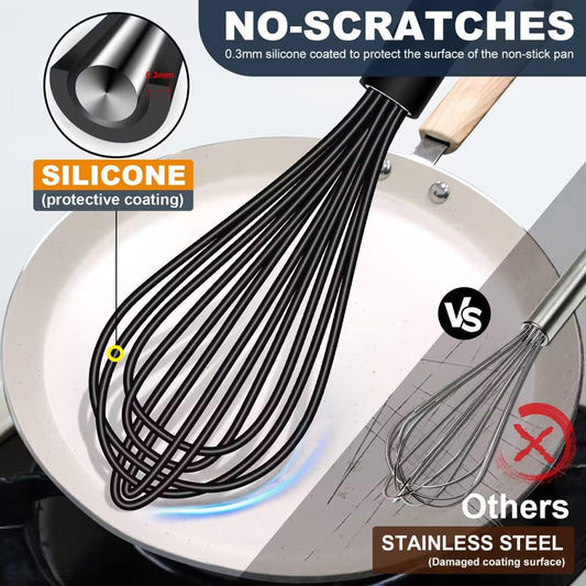 Eddeas Mini Silicone Whisk, Small Silicone Whisk 7+9in, BPA free Non Scratch Coated Protect your Ceramic Pots and Pan.Perfect for Whisking, Beating, Mixing.Black