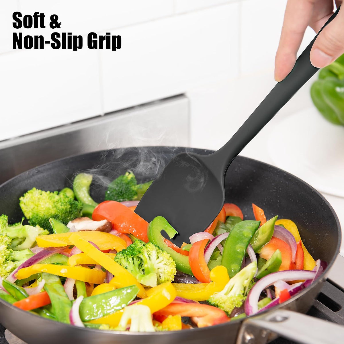 Doosu 600°F Heat Resistant Silicone Spatula Scrapers (Set of 3, Black)