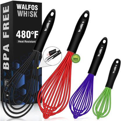 Walfos Mini Whisk,Non-Rust Whisk,304 Stainless steel Small Whisks.Heat Resistant 450℉.6+8Inch Tiny whisks Nice for Whisking, Blending Ingredients, Beating, Mixing Sauces (Silver)