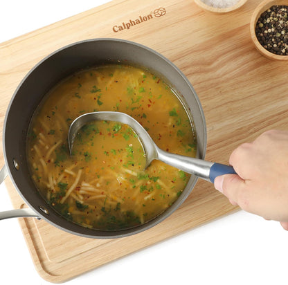 Calphalon Edge Soup Ladle, Stainless Steel Soup Ladle, Serving Ladle with Silicone Handle, Heat-Resistant Nonstick-Safe Kitchen Ladle for Soups, Sauces & Stews, Navy