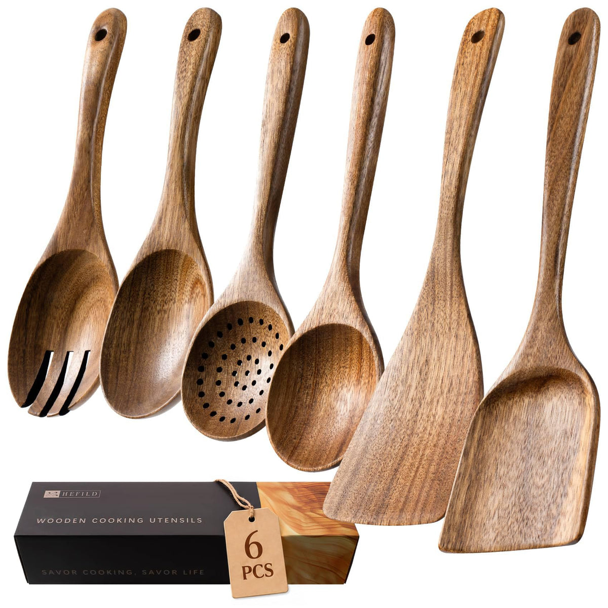Wooden Spoons for Cooking, 10-Piece Acacia Wood Cooking Utensil Set