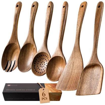 Wooden Spoons for Cooking, 10-Piece Acacia Wood Cooking Utensil Set