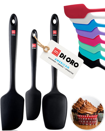 DI ORO Silicone Spatula Set - 600F Heat Resistant, 3-Pc Black