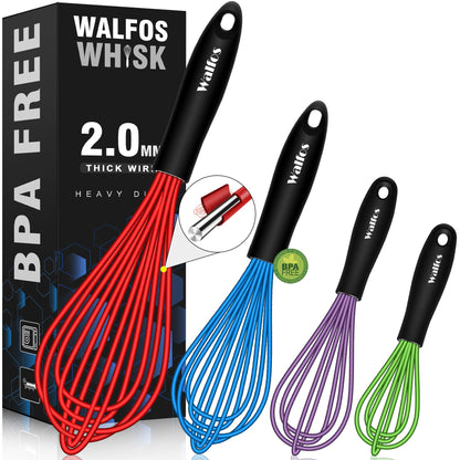 Walfos Mini Whisk,Non-Rust Whisk,304 Stainless steel Small Whisks.Heat Resistant 450℉.6+8Inch Tiny whisks Nice for Whisking, Blending Ingredients, Beating, Mixing Sauces (Silver)