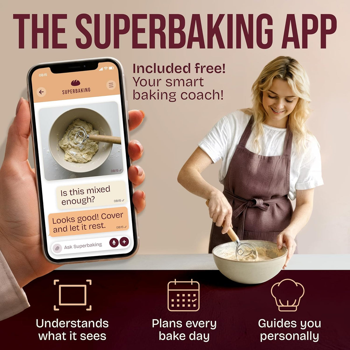 Superbaking 12" Danish Dough Whisk for Bread Mixing