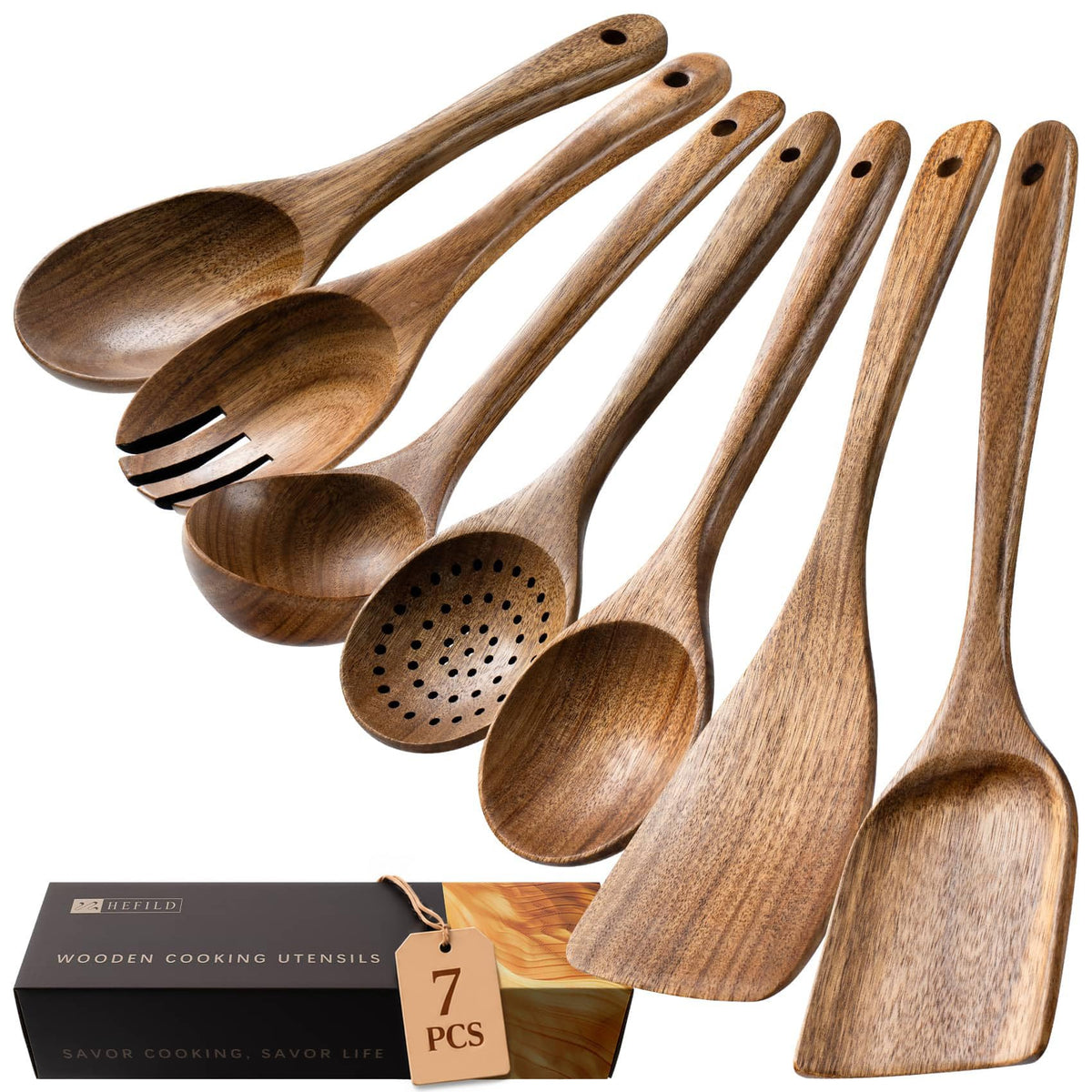 Wooden Spoons for Cooking, 10-Piece Acacia Wood Cooking Utensil Set