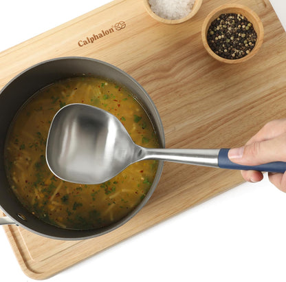 Calphalon Edge Soup Ladle, Stainless Steel Soup Ladle, Serving Ladle with Silicone Handle, Heat-Resistant Nonstick-Safe Kitchen Ladle for Soups, Sauces & Stews, Navy