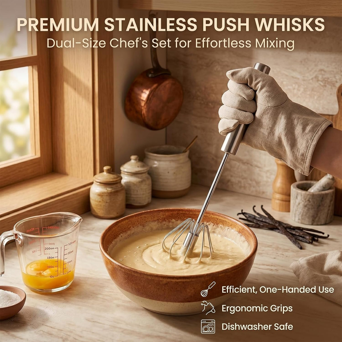 Automatic Eggbeater Manual Push Whisk Stainless Steel,10inch-2 Packs