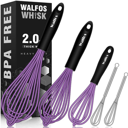 Walfos Mini Whisk,Non-Rust Whisk,304 Stainless steel Small Whisks.Heat Resistant 450℉.6+8Inch Tiny whisks Nice for Whisking, Blending Ingredients, Beating, Mixing Sauces (Silver)