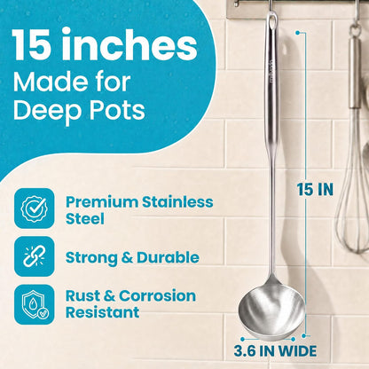 Millvado Soup Ladle Stainless Steel, Serving & Cooking - 15 In. Utensil