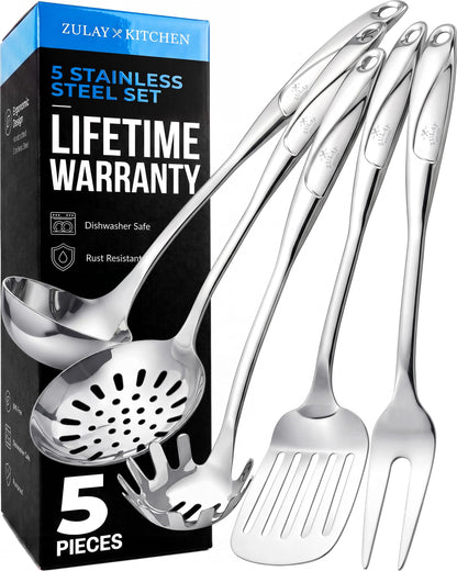 Zulay Kitchen Stainless Steel Soup Ladle - 13” Large Ladle for Soups, Stews & Sauces - Durable, Heat-Resistant, Rust-Proof & Dishwasher Safe Kitchen Utensil with Ergonomic Handle