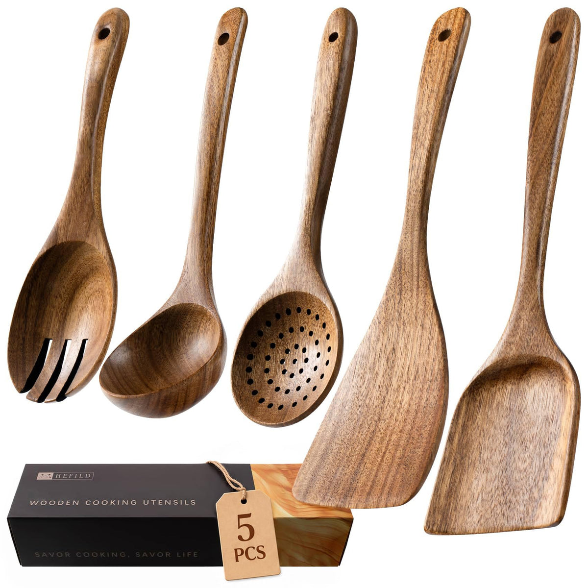 Wooden Spoons for Cooking, 10-Piece Acacia Wood Cooking Utensil Set