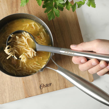 Oster Chadswyck 13” Cooking Ladle, Heat Resistant Silicone Head, Stainless Steel Handle, Safe for Nonstick Cookware, Dishwasher Safe