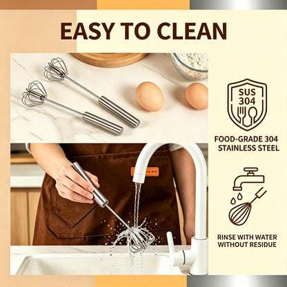 Stainless Steel Semi-Automatic Whisk, New Stainless Steel Egg Whisk Hand Push Spinning Whisk, Versatile Egg Whisk Stirrer Tool for Making Cream, Beating and Stirring Whisking (1, small)