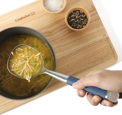 Calphalon Edge Soup Ladle, Stainless Steel Soup Ladle, Serving Ladle with Silicone Handle, Heat-Resistant Nonstick-Safe Kitchen Ladle for Soups, Sauces & Stews, Navy