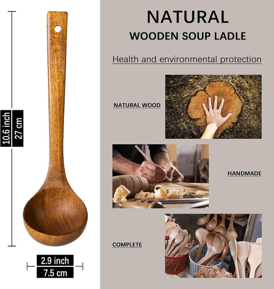 Wooden Soup Ladle for Cooking, 10.8 Inch, 2 oz, Teak Wood