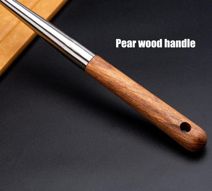 FJNATINH Soup Ladle, 17inches Ladle for wok, 304 Stainless Steel Soup Spoon Cooking Spoon for Kitchen with Wooden Handle