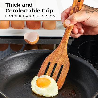 Wooden Spatula for Cooking, Teak Wood Set of 4 for Non Stick Frying Pan